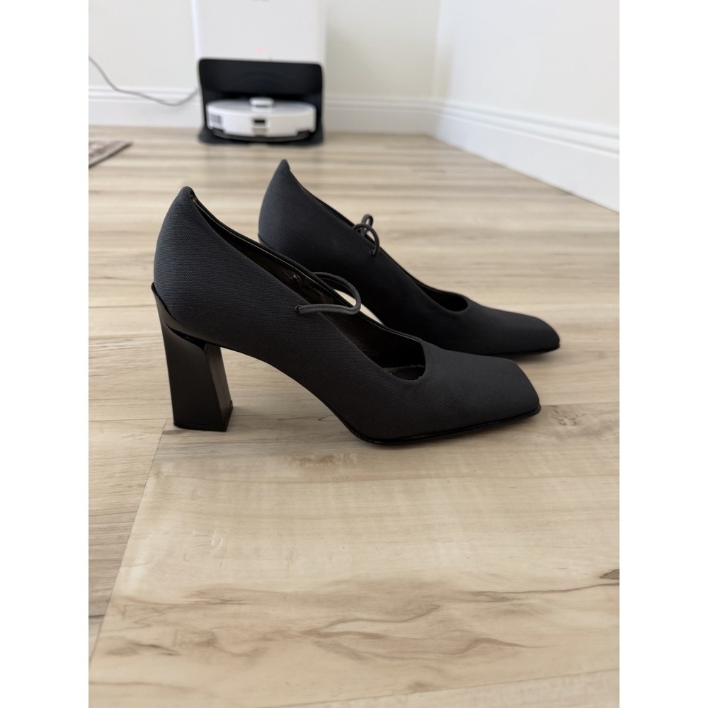 Vintage Nine West Pumps Women Gray Square Toe Block Heel 7.5 Spain Classy Y2K - Picture 2 of 6